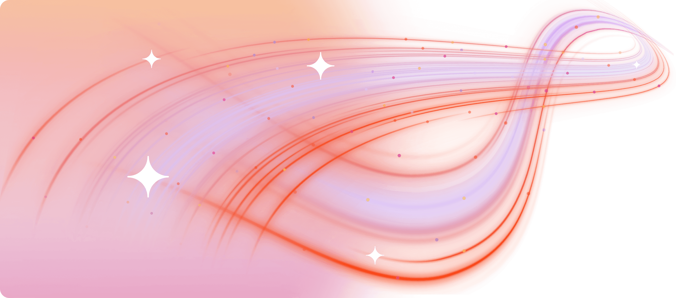 Diseño abstracto con líneas que fuyen en rojo, naranja y púrpura, con destellos brillantes.